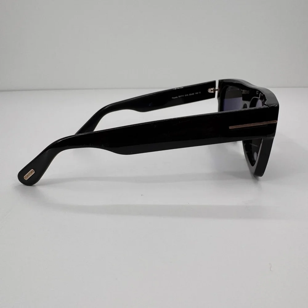 Tom Ford Fausto TF711 01A Black Square Sunglasses Rose Gold T Logo Italy 53mm